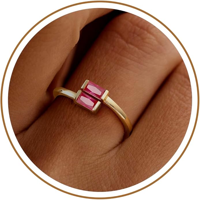 JSJOY Birthstone Rings for Women Dainty Emerald Blue Ring Birthday Gifts for Mom Her Gemstones CZ Ring for Teens Gold Rings That Don't Tarnish Adjustable Ring Jewelry Gifts