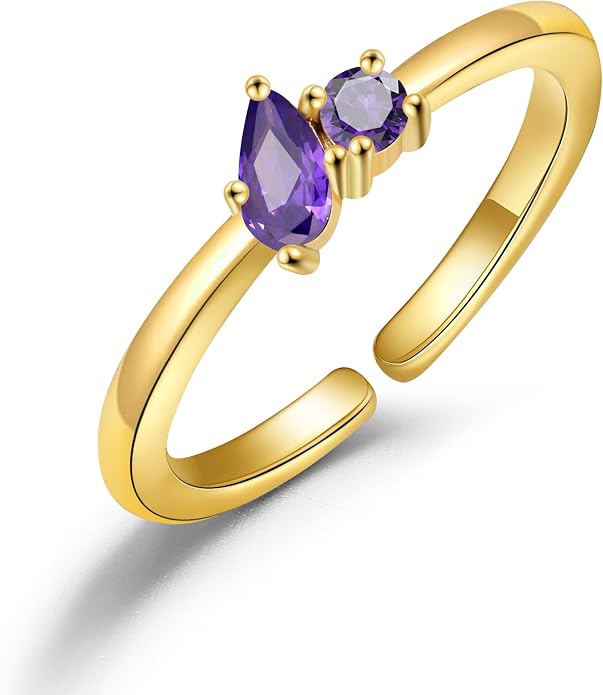 JSJOY Birthstone Rings for Women Dainty Emerald Blue Ring Birthday Gifts for Mom Her Gemstones CZ Ring for Teens Gold Rings That Don't Tarnish Adjustable Ring Jewelry Gifts