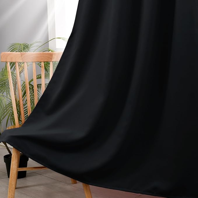 Hiasan RV Blackout Curtains for Bedroom, 52 x 30 Inches Long - Thermal Insulated & Light Blocking Window Curtains for Living Room, 2 Drape Panels Sewn with Tiebacks, Black