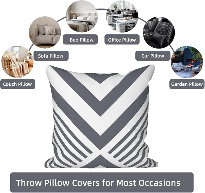 4 Pcs/Set Geometric Pillow Covers Boho Grey Winding Strips Circle Mid Century Geometry Stripes Minimalist Throw Pillow Covers for Home Sofa Couch Outdoor Decorative, 18"x18", Grey White