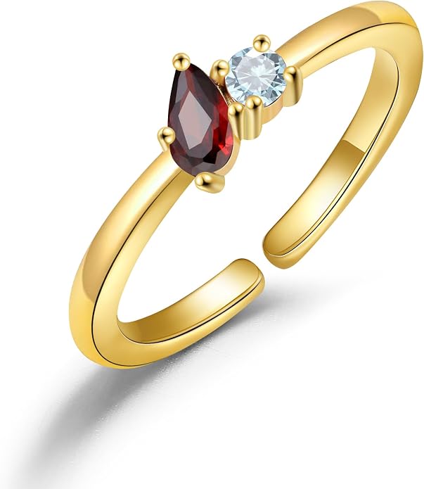 JSJOY Birthstone Rings for Women Dainty Emerald Blue Ring Birthday Gifts for Mom Her Gemstones CZ Ring for Teens Gold Rings That Don't Tarnish Adjustable Ring Jewelry Gifts