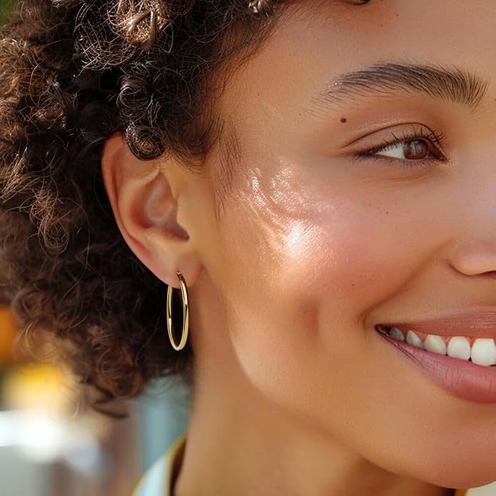 14K Gold Hoop Earrings for Women Trendy Gold Earrings Polished Chunky Hoop Earring Classic Dainty Earring for Women