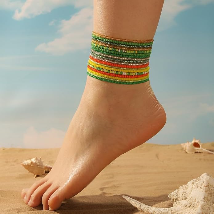 Fuqimanman2020 18Pcs Boho Stackable Beaded Bracelets for Women Colorful Handmade Multilayered Rice Beads Anklets Set Summer Beach Bohemian Jewelry Gift