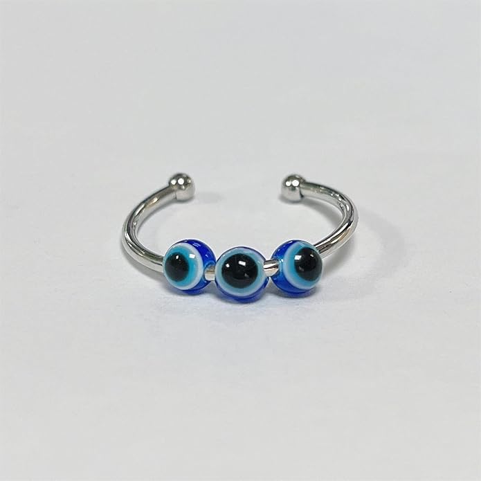 COLORFUL BLING Set Spiral Anxiety Adjustable Evil Eye Bead Spinner Finger Stackable Joint Knuckle Ring Rotate Freely Jewelry Inspirations Fidget Stress Jewelry Turkish Amulet Protection