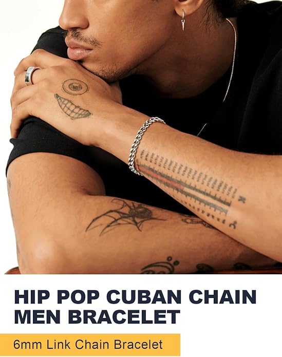 U7 Link Bracelets for Men, Cuban Link/Rope/Watch Band Solid Bracelet, Silver Black Gold Color Wrist Bracelet 3/6/9/12/15mm Width, 6.5/7.5/8.3 Inch Length, Hand Chain Jewelry for Mens Women