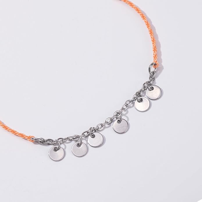 FANCY SHINY Waterproof String Anklets Boho Clay Beads Ankle Bracelets Cute Cloth Stainless Steel Coin Anklet Set Beach Summer Jewelry for Women