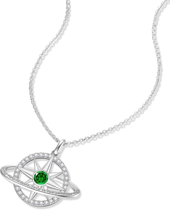 FANCIME Stellar Promise Birthstone Necklace for Women White Gold Plated Sterling Silver Planet Star Pendant Fine Jewelry Anniversary Birthday Mothers Day Gifts for Women Wife Friend Her