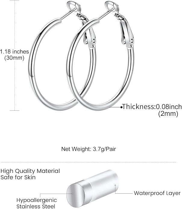 KeyStyle Gold Hoop Earrings for Women, Stainless Steel Hoops Earring Lightweight Loops, 2 mm Thick Hypoallergenic Circle Endless Thin Hoop (20/30/40/50/60/70/80/90/mm)
