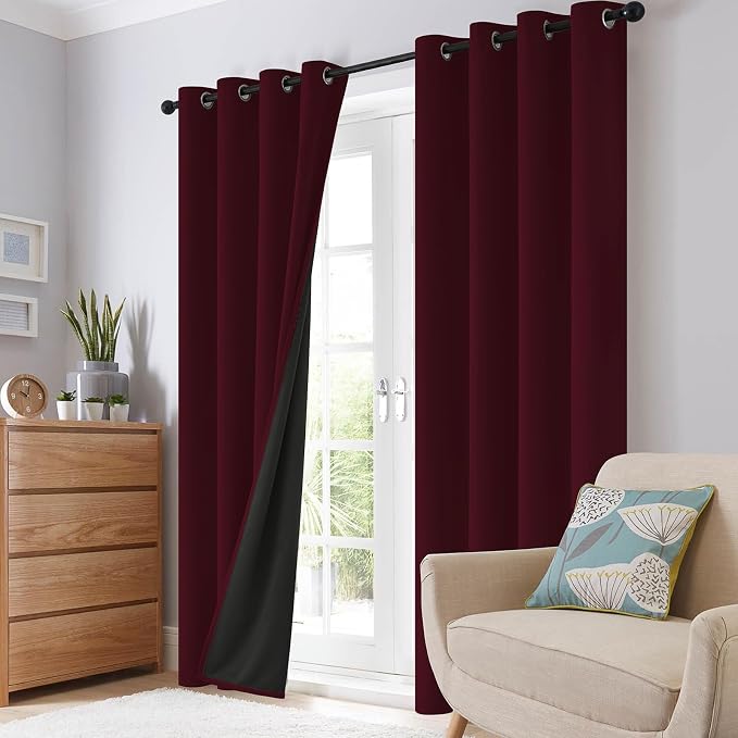SimpleHome Wine red 100% Blackout Curtains Room Darkening Living Room 84L | Curtains for Bedroom,Thermal Insulated Grommet Window Drapes,Curtains for Living Room with Black Back,52 x 84 Inch,2 Panels