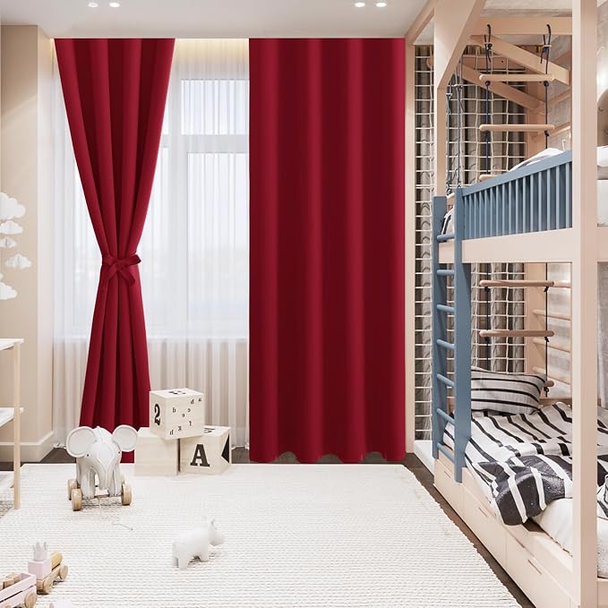 Hiasan RV Blackout Curtains for Bedroom, 52 x 30 Inches Long - Thermal Insulated & Light Blocking Window Curtains for Living Room, 2 Drape Panels Sewn with Tiebacks, Christmas Red