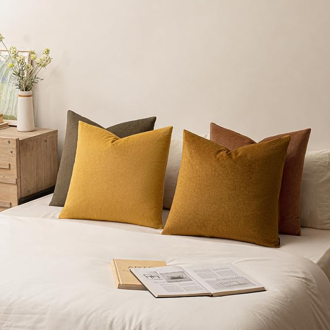 a moment Waterproof Throw Pillow Covers Set of 4,20x20 Inch Outdoor Stain Resistant Pet Friendly Pillowcases Cushion Covers for Patio Sofa and Living Room,Golden Oak