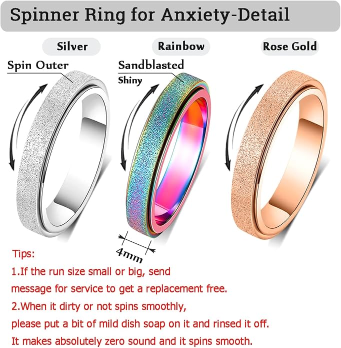 OreilleStar Anxiety Ring for Women Spinner Ring Titanium Stainless Steel Fidget Ring Men 6mm Width With Dog Paw Kitty Cat Face Evil Eye Pattern Spinning Outer Band Size 6 7 8 9 10