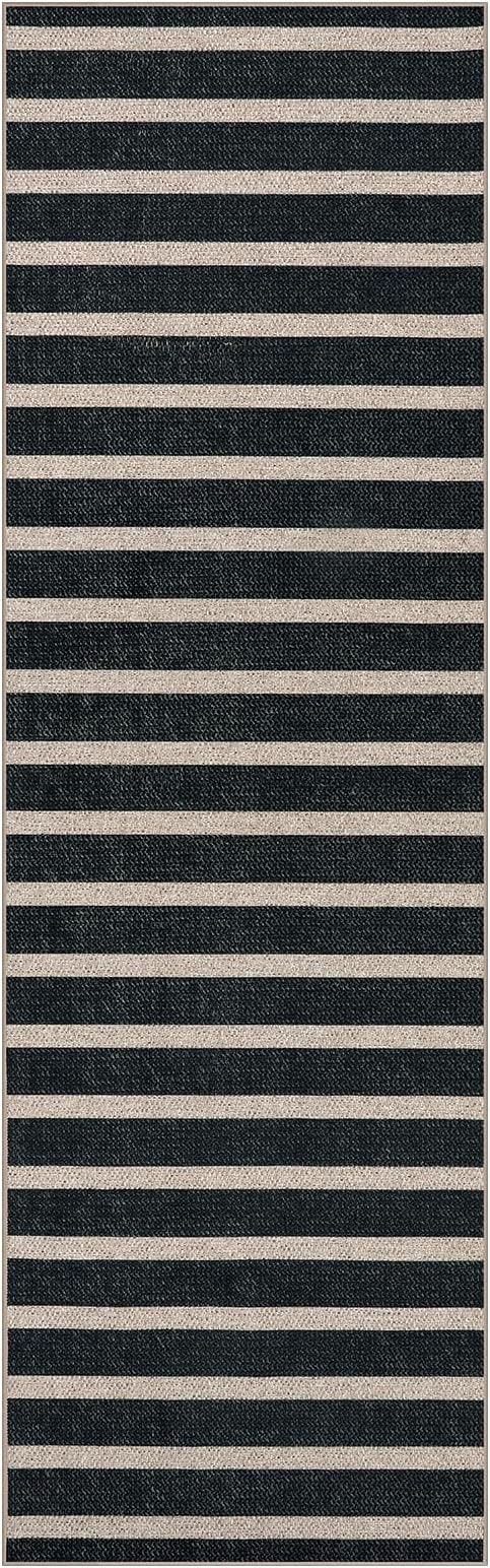 Lahome Striped Easy Jute Kitchen Runner Rug, 2x8 Outdoor Rugs Washable | Non Slip Black Runner for Entryway Indoor, Modern Farmhouse Non Shedding 8ft Carpet for Long Hallway Entry Porch Laundry Room