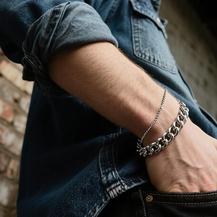 18k Stainless Steel Mens Cuban Link Chain, Miami Cuban Chain Bracelets for Men, 6mm Wide 7.5 8 8.5Inch Hip Hop Mens Bracelets,Gift for Father Husband Son men chain