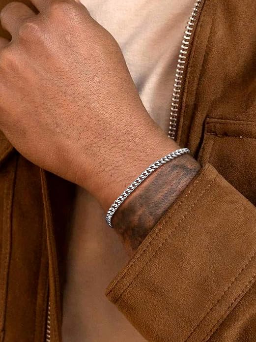 U7 Link Bracelets for Men, Cuban Link/Rope/Watch Band Solid Bracelet, Silver Black Gold Color Wrist Bracelet 3/6/9/12/15mm Width, 6.5/7.5/8.3 Inch Length, Hand Chain Jewelry for Mens Women