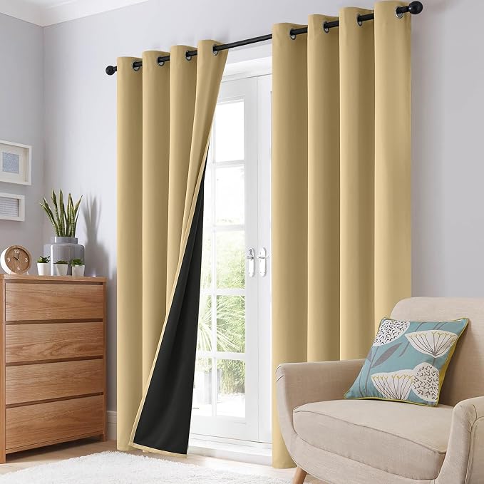 SimpleHome Biscotti Beige 100% Blackout Curtains Room Darken Living Room 84 | Curtains for Bedroom,Thermal Insulated Grommet Window Drapes,Curtains for Living Room with Black Back,52 x 84 Inch,2 Panels