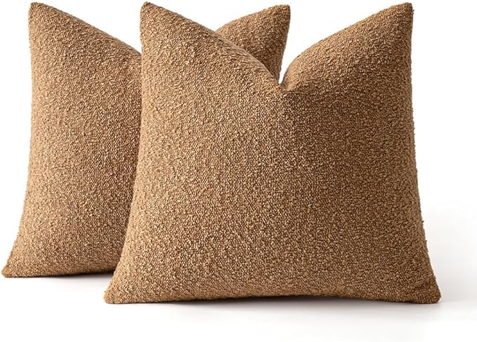MIULEE 20x20 Decorative Lumbar Boucle Couch Pillow Covers Tobacco | Set of 2 Textured Neutral Fall Autumn Throw Pillow Covers, Accent Solid Pillowcases, Sofa Living Room Home Decor