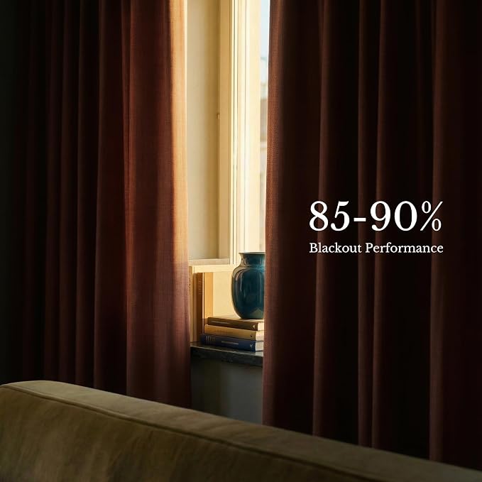 NICETOWN 395GSM Premium Faux Linen Pinch Pleat Earthy Terracotta Curtains 84" Long, Art Decor Drapery for Living Room, Double-Sided Textured Panels with Hooks(40" Wide, Set of 2)