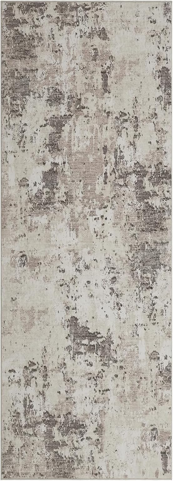 ROYHOME Modern Abstract Runner Rug 2x5 Washable Non Slip Stain Resistant Rug for Bedroom Living Room Non Shedding Low Pile Indoor Floor Cover,Brown Grey