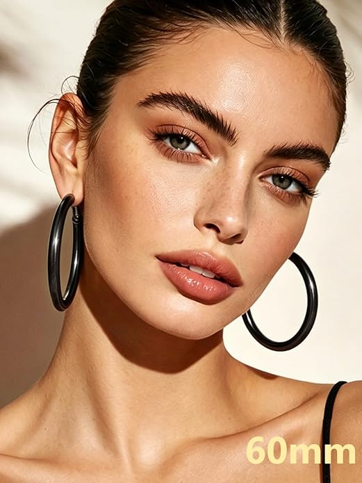 Bestyle 5mm Thick Gold Hoop Earrings Hypoallergenic Hoops for Sensitive Ears Trendy Lightweight Chunky Earrings for Women 30/40/60/80mm