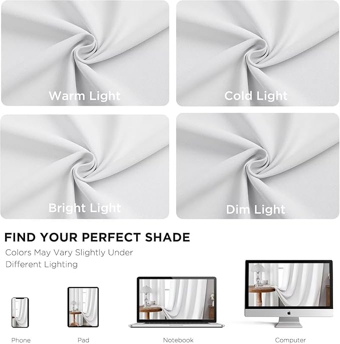 Joydeco 90 Inch 60% Blackout White Curtains 2 Panels, Elegant Semi Sheer Curtains for Bedroom, Thermal Insulated Black Out Drapes for Living Room, Rod Pocket Back Tab Drapes(W52 x L90 Inch,Pure White)