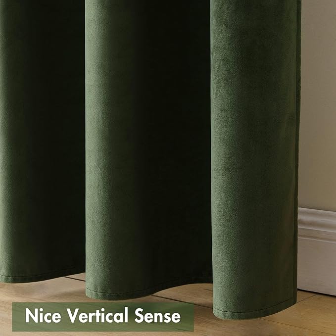 MIULEE Olive Green Blackout Velvet Curtains Drapes 84 Inch Long 66"x84" | Luxurious Bedroom Living Room Decor, Room Darkening, Thermal Insulated, Rod Pocket Design, Super Soft Fabric