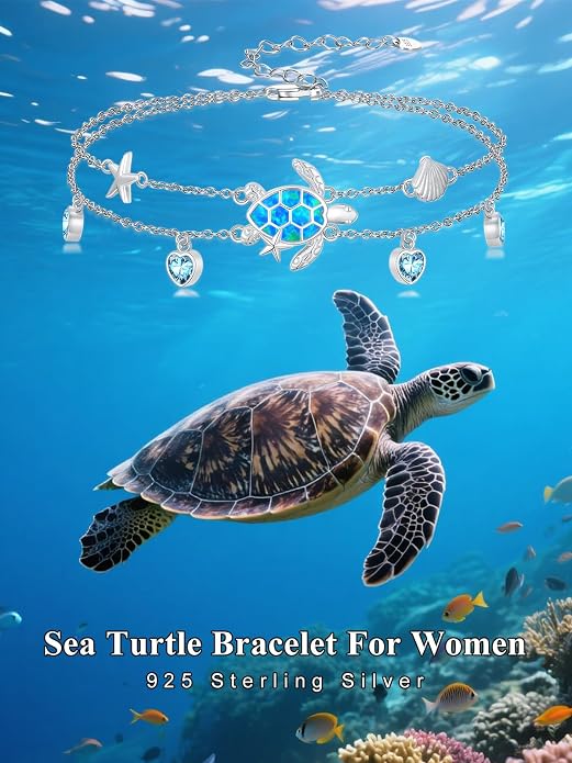 Sea Turtle/Dolphin/Starfish/Seashell/Compass Bracelet for Women 925 Sterling Silver Ocean Wave Anklet Summer Hawaiian Jewelry Gift for Her