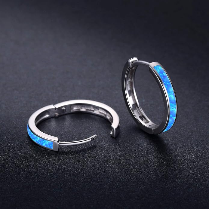 CUOKA MIRACLE 925 Sterling Silver Opal Hoop Earrings for Women - Opal Hinged Huggie Hoops, Hypoallergenic Small Hoop Earrings for Sensitive Ears, Dainty Everyday Jewelry Birthday Christmas Gift