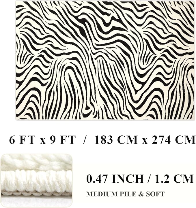 YIHOUSE 6×9 Ft Area Rugs for Living Room: Modern Washable Rug - Abstract Black and Cream White Rug for Bedroom Dining Room Office Playroom Nursery Home Decor - Nonslip Non-Shedding Striped Rugs