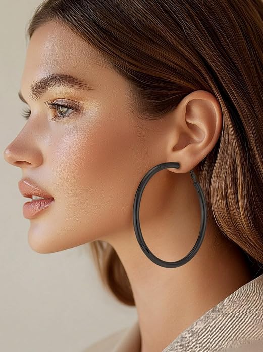 FaithHeart Chunky Hoop Earrings for Women, Silver/Black/14K Gold Plated Stainless Steel Earrings 5mm Thick Hollow Tube Hoops Hypoallergenic Lightweight Earring 20/30/40/50/60/70/80mm