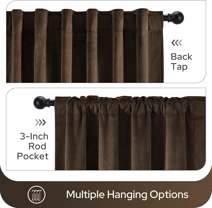 HOMEIDEAS 100% Blackout Brown Velvet Curtains, Thermal Noise Reduction Soft Luxury Vintage Christmas Velvet Curtains for Bedroom Decor, Living Room, Home, 52 X 96 Inch, 2 Panels