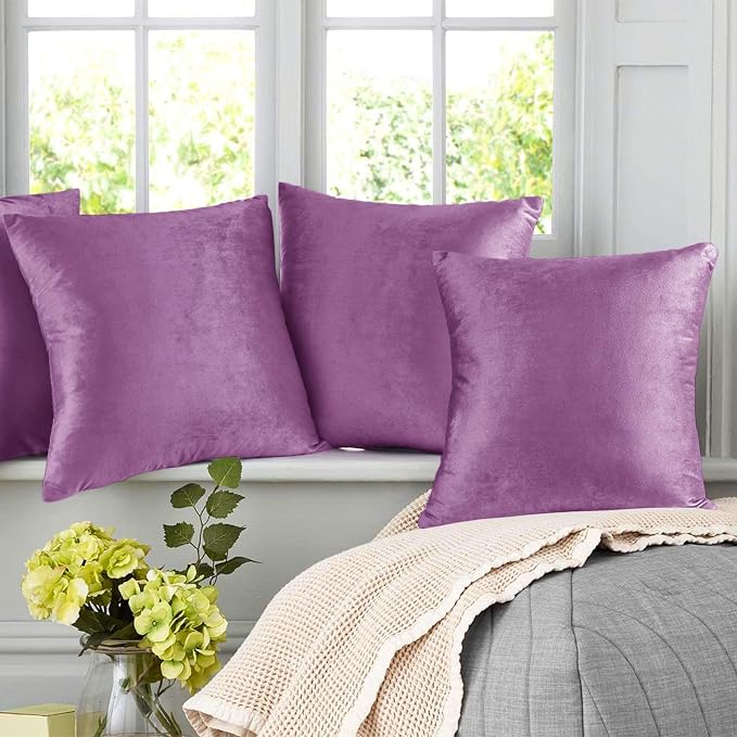 Nestl Throw Pillow Covers, Cozy Velvet Decorative Pillow Covers 12 x 20 Inches, Soft Solid Couch Pillow Covers for Sofa, Bed and Car, Set of 4 - Lavender Dream