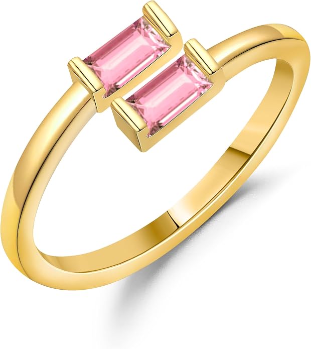 JSJOY Birthstone Rings for Women Dainty Emerald Blue Ring Birthday Gifts for Mom Her Gemstones CZ Ring for Teens Gold Rings That Don't Tarnish Adjustable Ring Jewelry Gifts