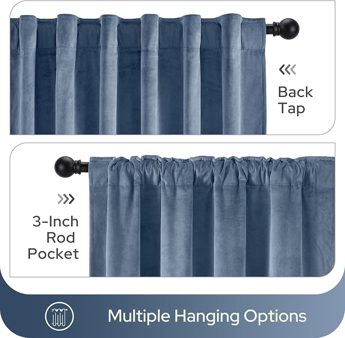 HOMEIDEAS 100% Blackout Blue Velvet Curtains, Thermal Noise Reduction Soft Luxury Vintage Christmas Velvet Curtains for Bedroom Decor, Living Room, Home, 52 X 108 Inch, 2 Panels