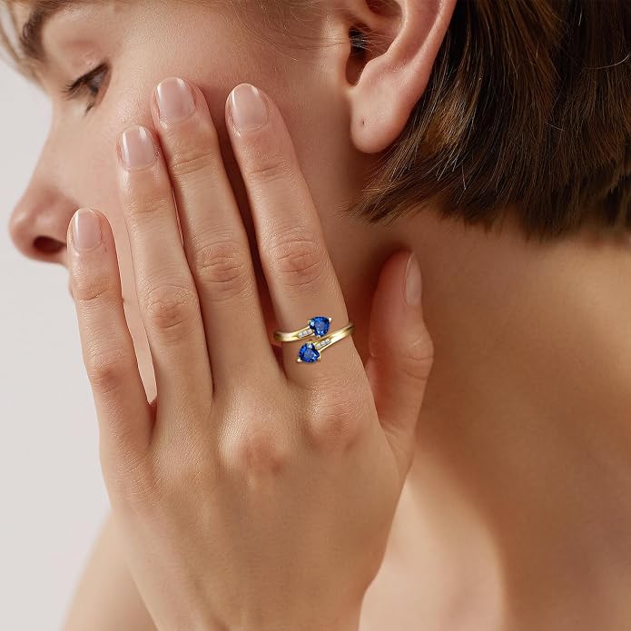 Yaresul 1CT Adjustable Women Heart Ring 14K Gold Plated Birthstone Rings for Women Promise Ring for her Simulated Gemstone Statement Stackable Band Width 2mm Open Size 5~9