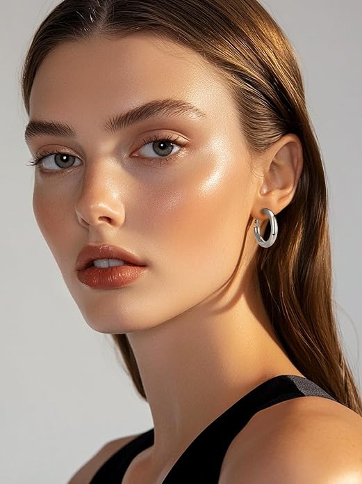 FaithHeart Chunky Hoop Earrings for Women, Silver/Black/14K Gold Plated Stainless Steel Earrings 5mm Thick Hollow Tube Hoops Hypoallergenic Lightweight Earring 20/30/40/50/60/70/80mm