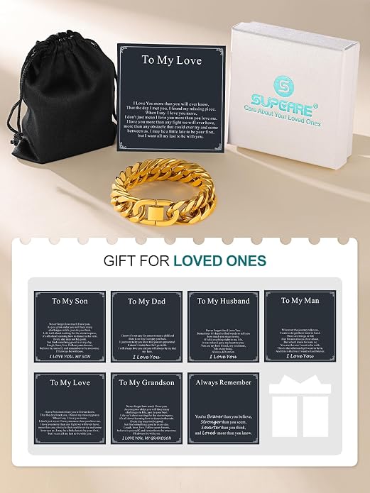 Supcare Unique Anniversary Birthday Valentines Fathers Day Stainless Steel Cuban Link Bracelets for Men Him, To My Man Dad Husband Love Always Remember Wrist Chain Bracelet Jewelry Gifts