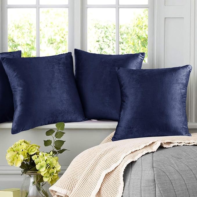 Nestl Throw Euro Pillow Covers, Cozy Velvet Decorative Pillow Covers 26 x 26 Inches, Soft Solid Couch Pillow Case for Sofa, Bed and Car, Set of 2 - Royal Blue