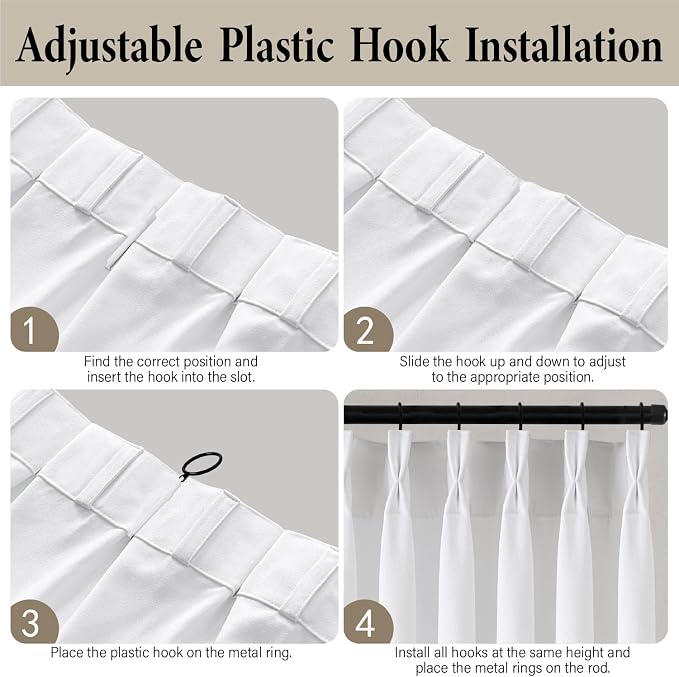 MIULEE Pinch Pleated Thick Linen Curtains 96 Inch 4 Panels Set Back Tab Memory Trained Pinch Pleat Semi Sheer Light Filtering Privacy Curtain Let Light in Window Drapes for Living Room Bedroom White