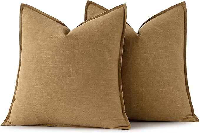 MIULEE Decorative Linen Euro Sham Pillow Covers 24x24 Mustard Yellow | Boho Farmhouse Neutral Couch Throw Pillows for Bed, Pack of 2 Accent Modern Pillowcases, Sofa Livingroom Home Decor
