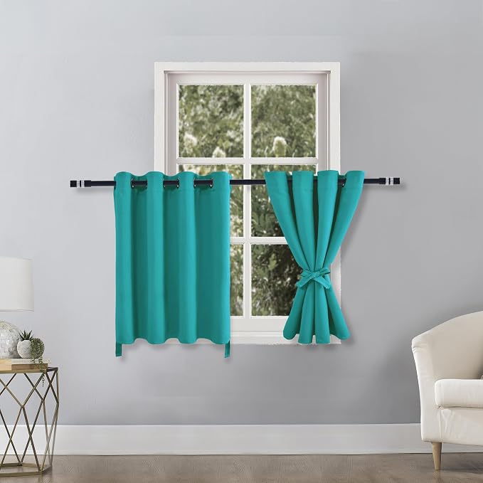 Hiasan RV Blackout Curtains for Bedroom, 52 x 36 Inches Long - Thermal Insulated & Energy Saving Window Curtains for Living Room, 2 Drape Panels Sewn with Tiebacks, Peacock Teal