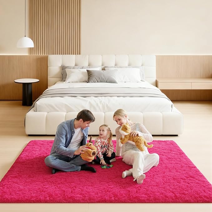 5x7 Area Rugs for Living Room, Large Fluffy Rugs for Bedroom, Fuzzy Shag Soft Non-Slip Carpet for Kids Girls and Boys Nursery Dorm Indoor Room Home Decor (5ft X 7ft, Hot Pink)