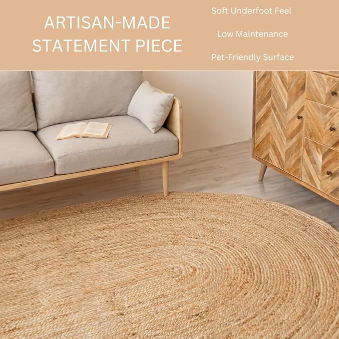 Handcrafted Jute Braided Rug 4x6 Feet Oval - 100% Natural Jute Area Rug - Rustic Farmhouse Boho Accent Rug for Living Room Bedroom Kitchen Entryway Reversible Handwoven Floor Rug