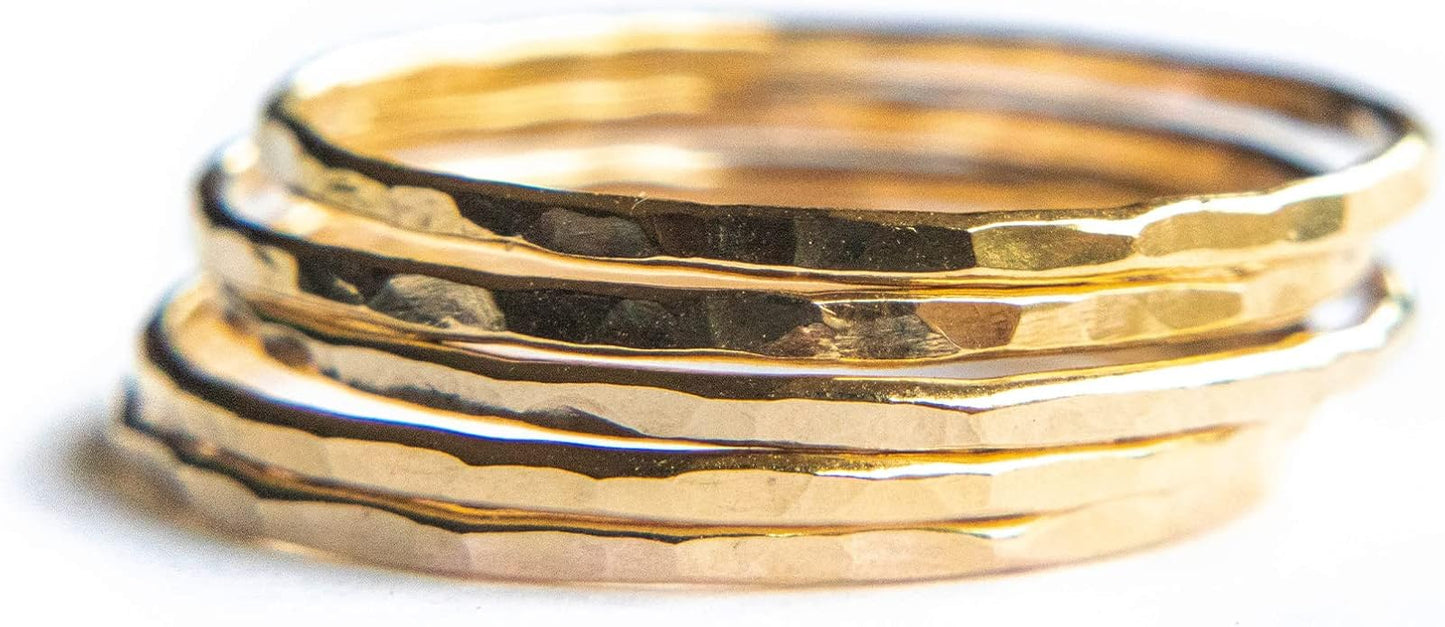 Ellie J Maui Hammered Ring, 1mm Thin Stacking Rings, Minimalist Rings for Women, 14K Gold Filled Rings for Teen Girls Midi Knuckle Pinky Finger Jewerly (Size 3-11)