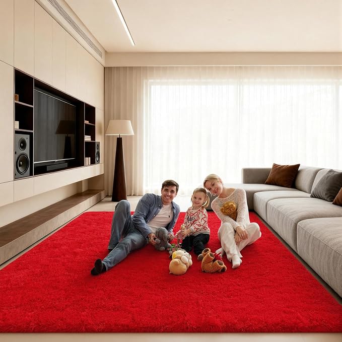 8x10 Area Rugs for Living Room, Large Fluffy Red Rugs for Bedroom, Fuzzy Shag Soft Non-Slip Carpet for Kids Girls and Boys Nursery Dorm Indoor Room Home Decor (8ft X 10ft, Red)