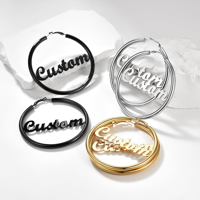 Stainless Steel Chunky Hoop Earrings For Women, Minimalist and Chic, Black/Gold Plated, Round Hoops Earrings Hypoallergenic, Size: 30mm/40mm/60mm/80mm, Come with Box
