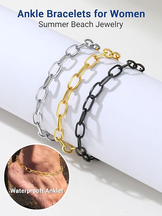 PROSTEEL Gold/Silver Anklets for Women Waterproof, 14K Gold Plated Ankle Bracelet Non Tarnish, Jewelry Gifts Adjustable