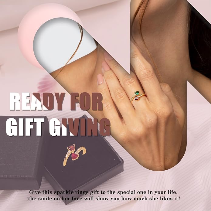 Btysun Mothers Day Gifts, Birthday Gifts for Women Non Tarnish Gold Rings Adjustable 1-12 Birthstone Rings Birthday Gift for Wife Mom Stocking Stuffers Promise Ring Anniversary Wedding Jewelry