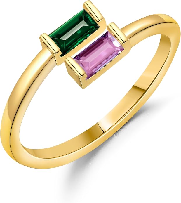 JSJOY Birthstone Rings for Women Dainty Emerald Blue Ring Birthday Gifts for Mom Her Gemstones CZ Ring for Teens Gold Rings That Don't Tarnish Adjustable Ring Jewelry Gifts