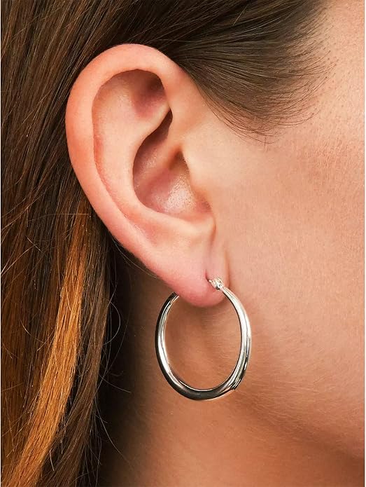 EXGOX Sterling Silver Hoop Earrings - Hypoallergenic, Lightweight, Chunky, 14K Real Gold Plated, Big Large Hoops for Women